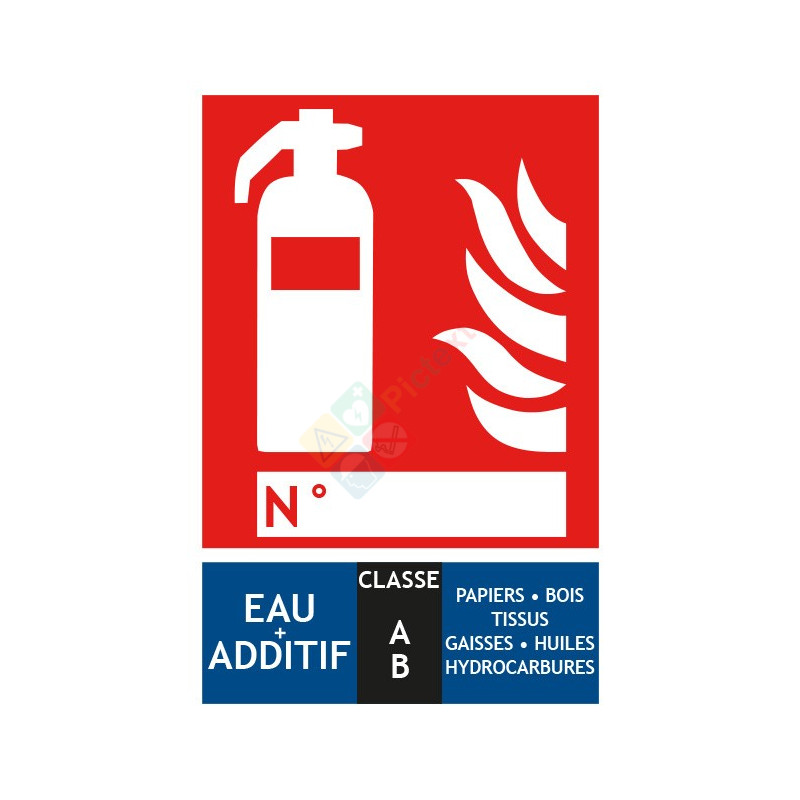 Panneau extincteur additif eau classe AB format vertical Panneau extincteur additif eau classe AB format vertical
