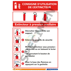 Consigne d'utilisation de l'extincteur à pression auxiliaire