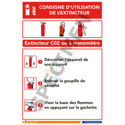 Consigne d'utilisation de l'extincteur CO2 ou à manomètre