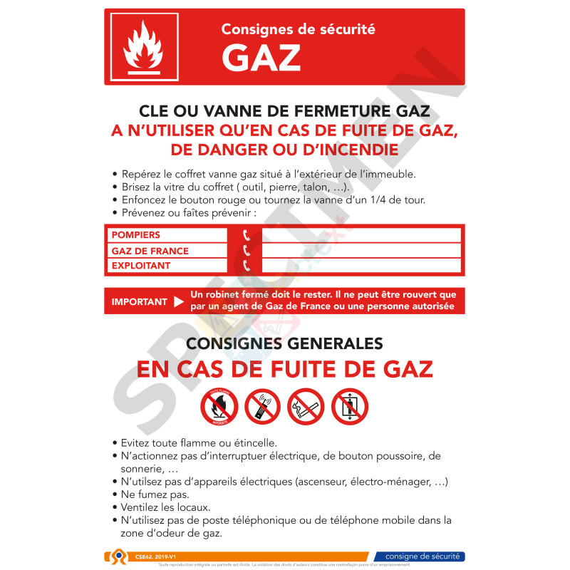 Consigne de sécurité gaz Consigne de sécurité gaz