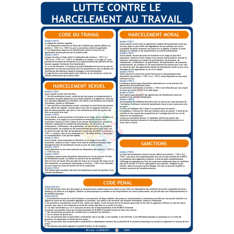 Panneau prévention du harcèlement affichage obligatoire