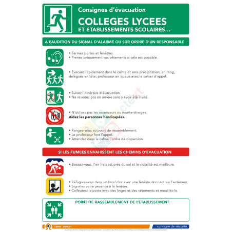 Consigne de sécurité évacuation collège