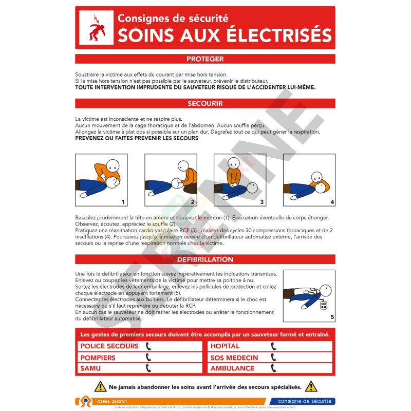 Consigne de sécurité soins aux électrisés