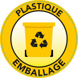Sticker tri poubelle jaune plastique et emballage