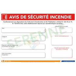 Consigne avis de sécurité incendie