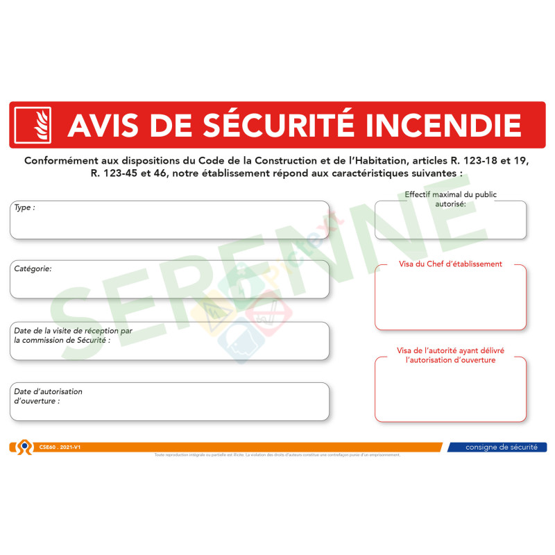 Consigne avis de sécurité incendie Consigne avis de sécurité incendie