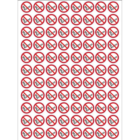 Planche d'autocollants interdiction de fumer 18 mm
